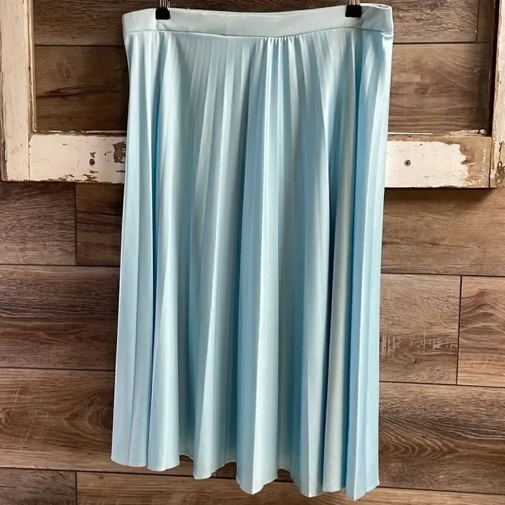 Vintage Pleated Womens Skirt Powder Blue Knee Length 70’s Size Small